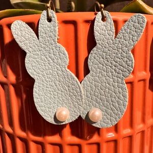 Blue Leather Bunny Earrings